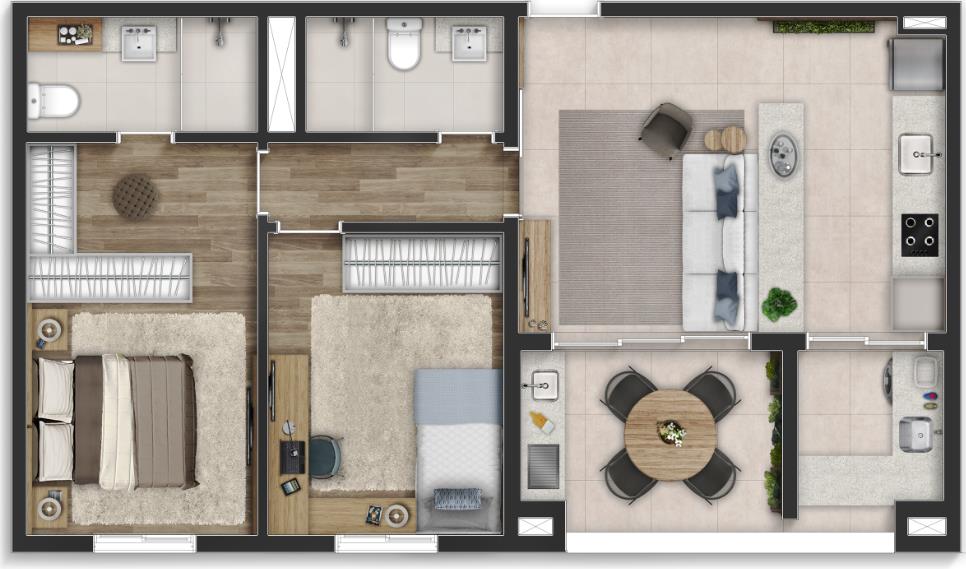 75 m² 2 dorms. (1 suíte)