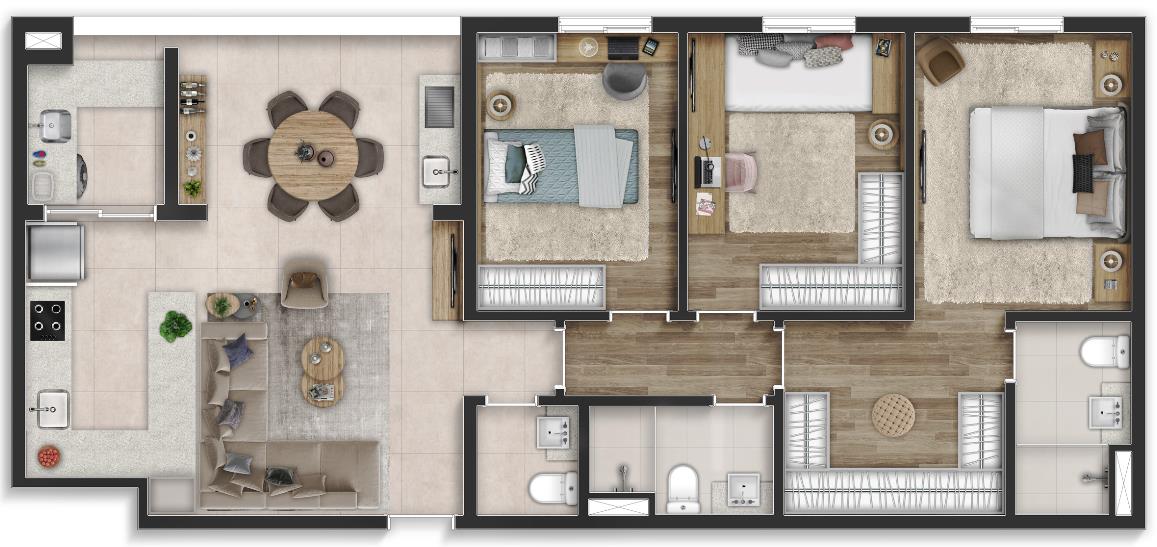 96m2 3dorms. (1 suíte)