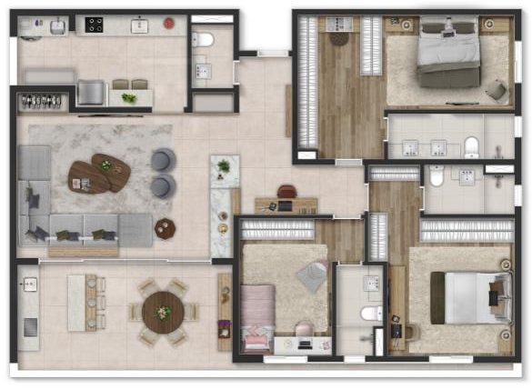 155 m² 3 dorms. (1 suíte)